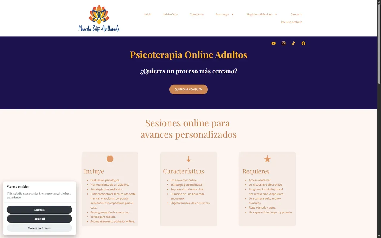 Página de consulta psicológica del sitio actual