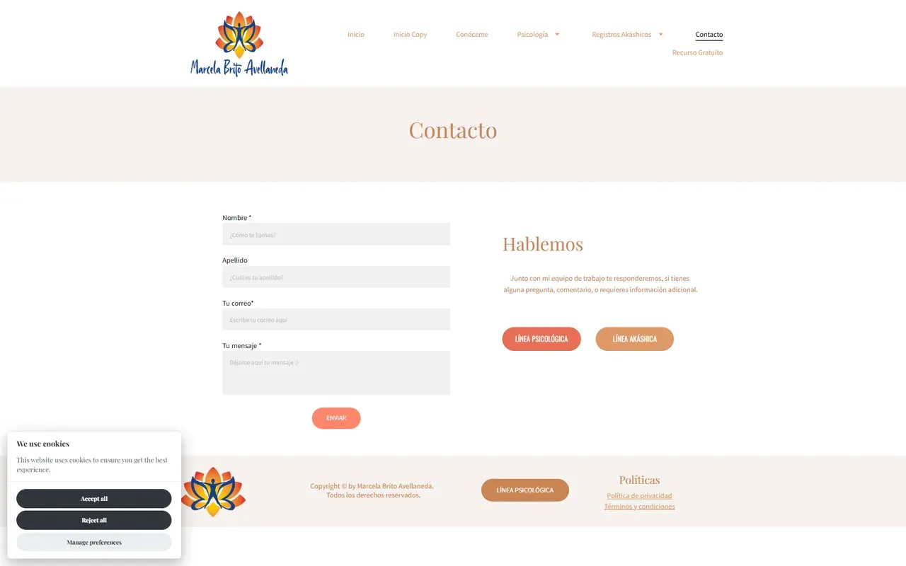 Formulario de contacto con mensaje libre y sin aviso sobre datos clínicos