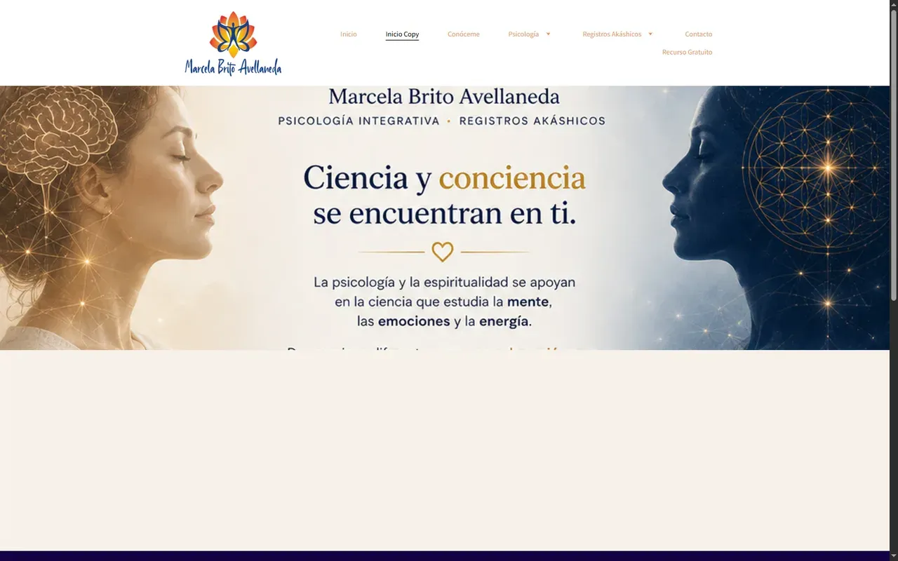 Menú de la portada con el ítem Inicio Copy publicado