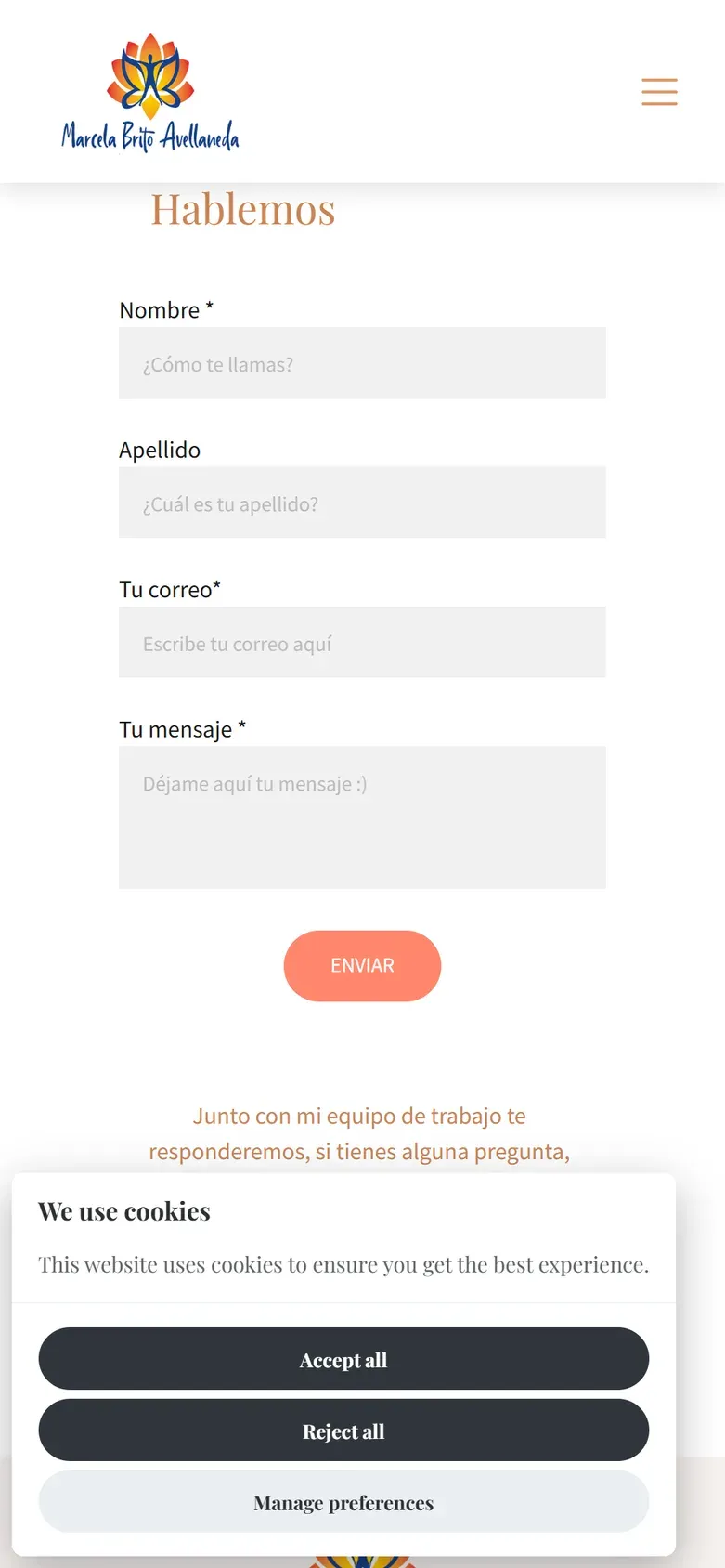 Formulario de contacto en móvil
