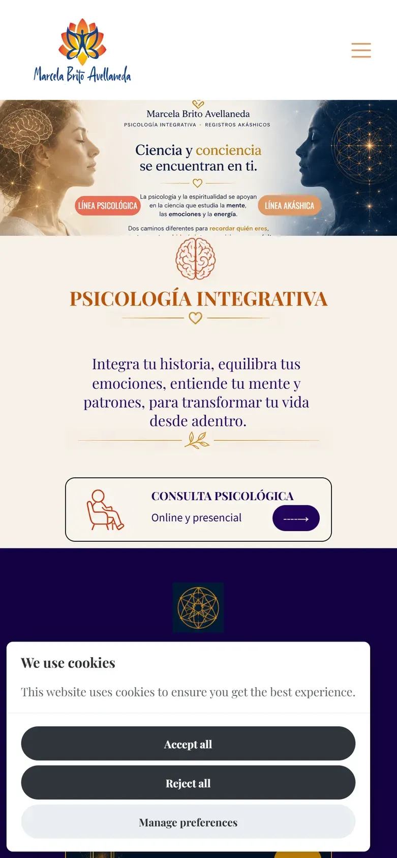 Portada en viewport móvil con cookies en inglés tapando el recorrido